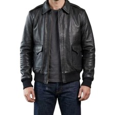 Giubbotto bomber uomo vera pelle A2 aviatore vintage stile camicia colletto marrone L