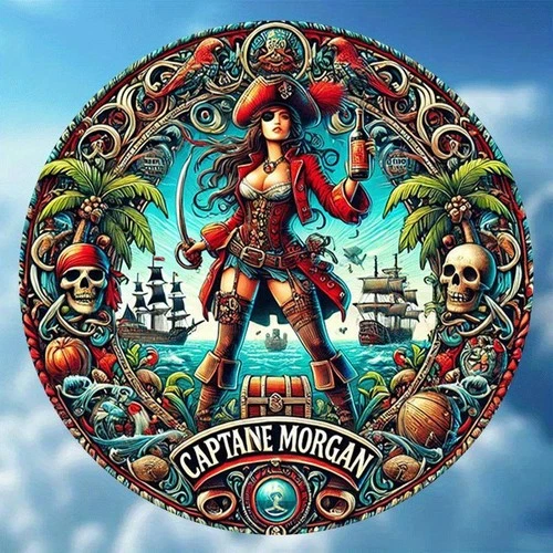 "Captain Morgan" Vintage Classic Round " Tin Metal Signs Home Décor 8x8, Rum Bra