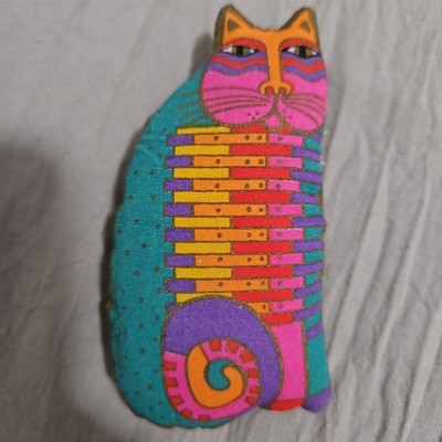 Vintage 1991 Laurel Burch Cloth Cotton Stuffed Cat Pin Multi Colored 3.5 