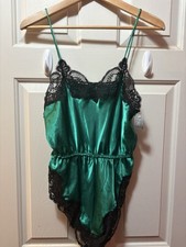 NWT Vintage Fantasies Morgan Taylor Green High Cut Teddy Neglig e M 80s 70s USA