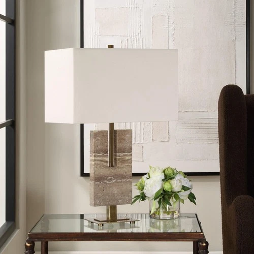 Uttermost 30402 Turning Point Table Lamp Travertine and Brushed Antique Brass - Picture 6 of 7