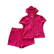 JUICY COUTURE Pink Terry Bling Tracksuit Hoodie Jacket Shorts Set XL NWT  179