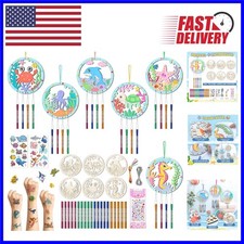 DIY Coloring Ocean Animals Wind Chime Kit - 12 Wooden Craft Projects for Kids