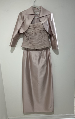 RICKIE FREEMAN TERI JON NITES ICE PINK SILK WOOL SKIRT TOP BOLERO DRESS 12 SET