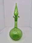 Vintage MCM Blenko Glass 37 Decanter In Olive Crackle 13.5” W/stopper