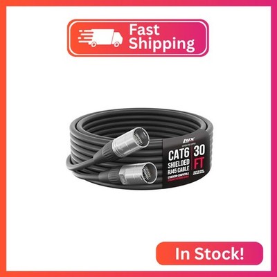 LyxPro 30 ft Shielded Cat6 Ethercon RJ45 Cable, Male to Male, Black