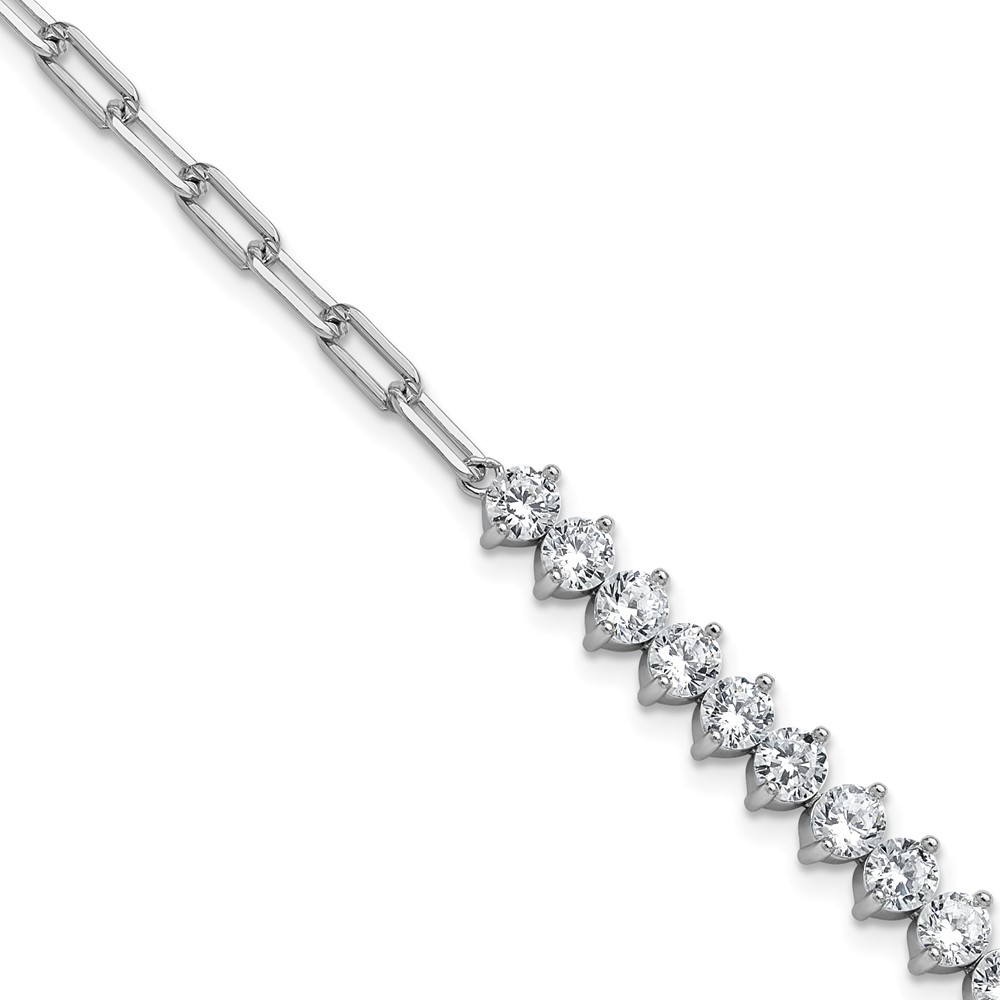 925 Sterling Silver Polished Fancy Cubic Zirconia and Paperclip Link Bracelet 8