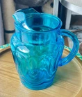 Vintage Anchor Hocking Colonial Blue Aqua Tulip Ice Lip Water Tea Glass Pitcher