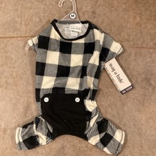 Dog pet Pajamas Warm cozy Plush Black and white buffalo plaid size Medium New