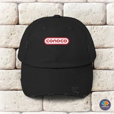 Conoco Red Oval Logo Unisex Distressed Cap