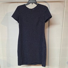 Calvin Klein Womens 8 Navy Blue White Textured Knit Sheath Dress Short Sleeve