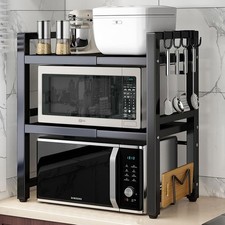 3 Stufig Erweiterbarer Mikrowellenregal Küchen Mikrowellenständer mit 6 Haken