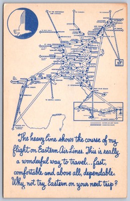 JH12/ Eastern Airlines Postcard c40s Routes Map Great Silver Fleet Airplanes 174