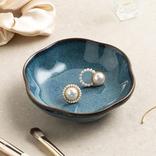 Blue Ceric Jewelry Tray - 3.5" Vinta Floral Ring Holder Dish  Trinket
