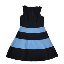 Loft Sleeveless Dress 8 Fit Flare Blue Black Stripe Scoop Neck Office Stretch