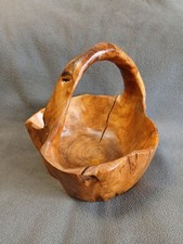 Burlwood Carved Basket/Bowl w/Handle 10" X 10 X 9" CRACKED SEE PICTURES