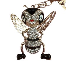 Lovely Vintage Crystal Queen Bee Keychain Pendant Enamel Bag Purse Charm