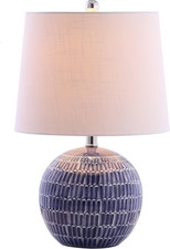 21" Navy Ceramic Hand-Painted Scallop Sphere Table Lamp, Coastal Transitional Be