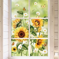Spring Summer Sunflower Window Clings Watercolor Daisy Floral Butterfly