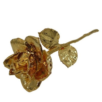 Fully Dipped 24K Yellow Gold Single Rose 11.5in Flower Leaves Anniversary Gift