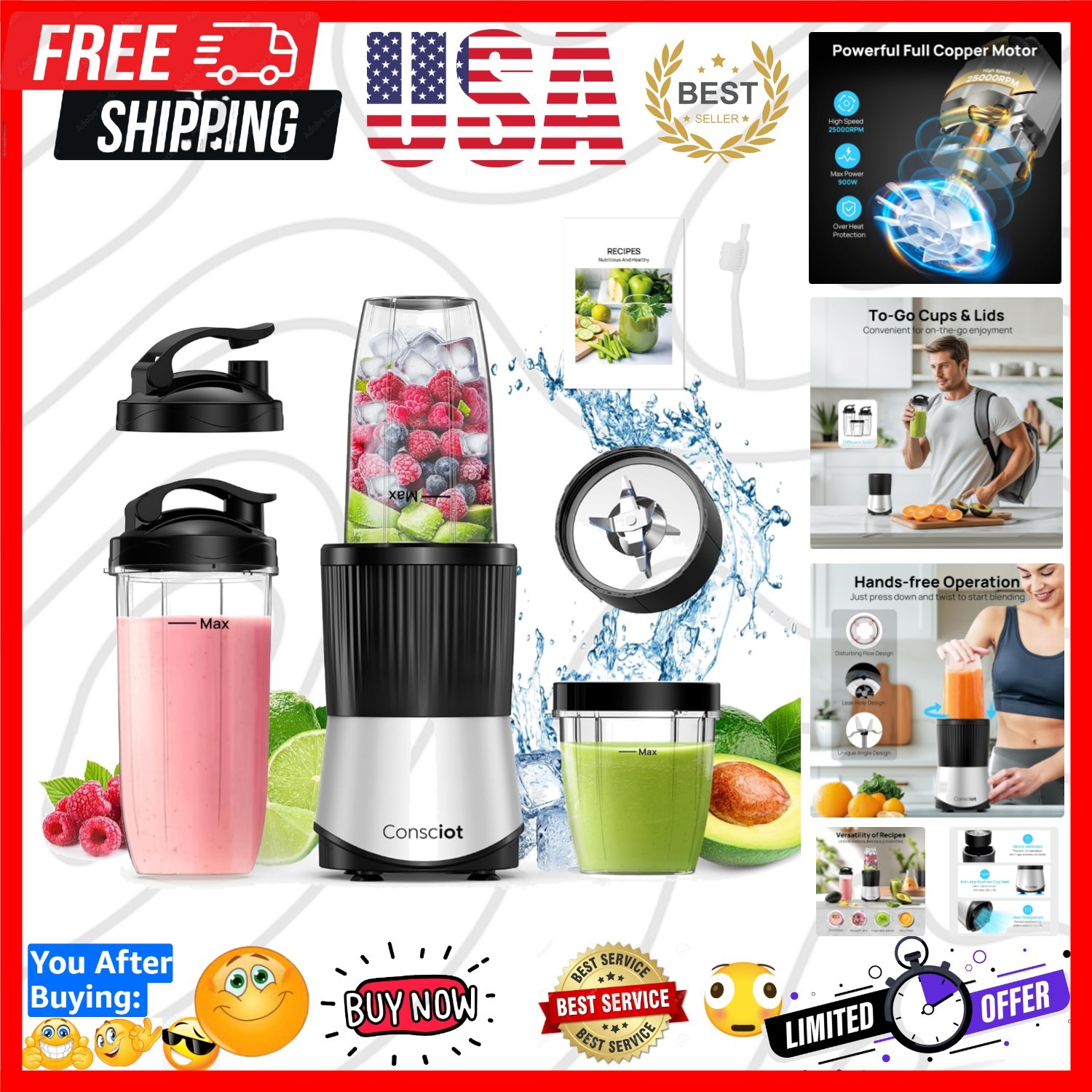 Versatile CB08 11-Piece Blender Set &ndash; High-Speed 900W for 