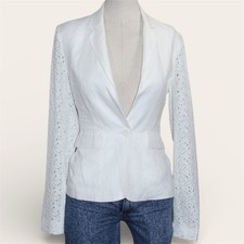 BCBG Paris 178 Women s Linen Optic White Lace Blazer Single Button Size 2