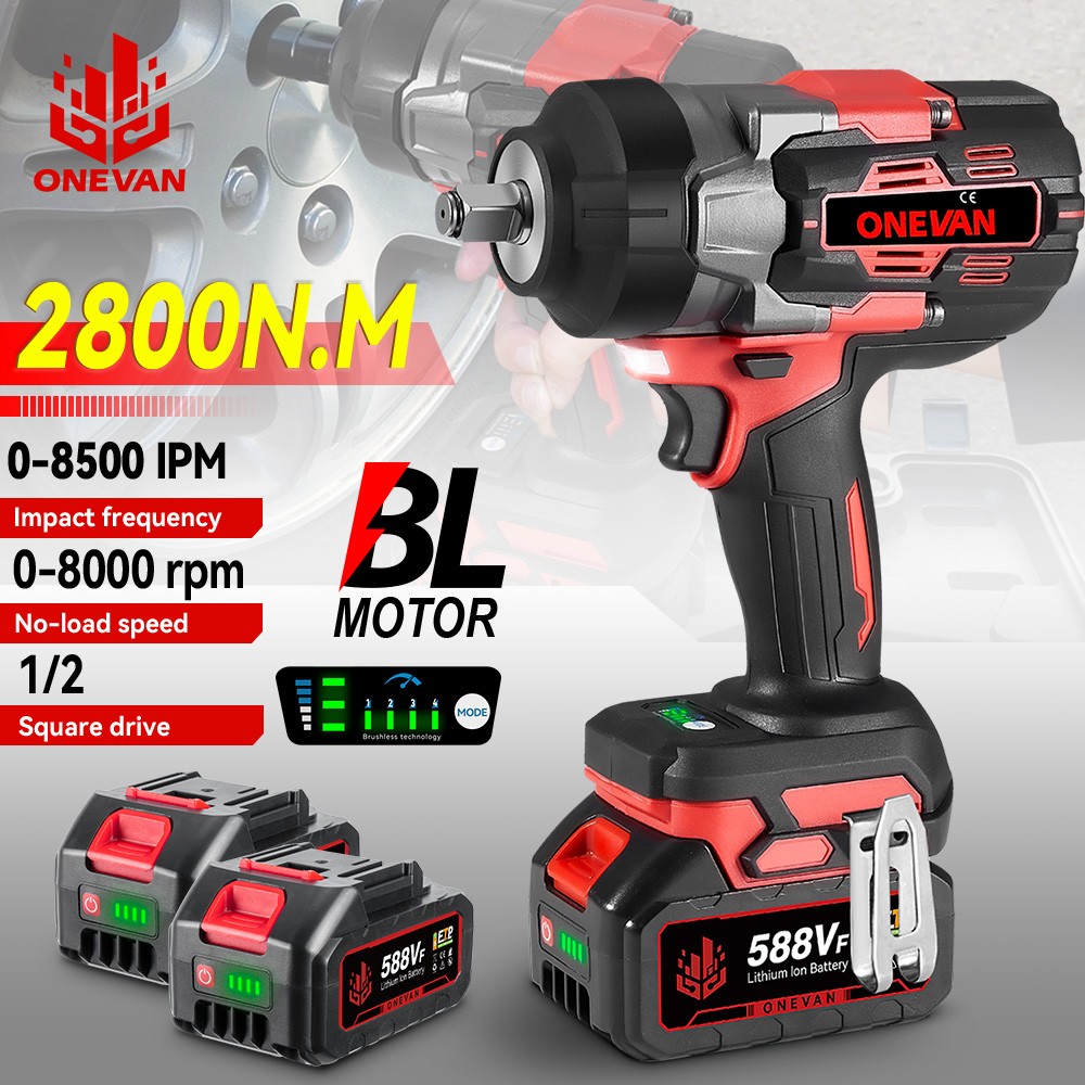 2800Nm Cordless Impact Wrench 1/2'' Brushless High Power Driver 2 Batteries US
