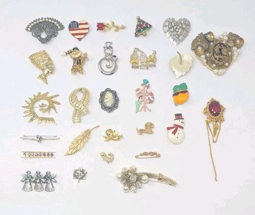 Costume Jewelry Brooch Pin Lot of 28 Trifari LG KC & More