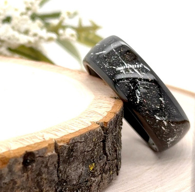 8mm Black Tungsten Engraved Ring Silver Galaxy Glitter Inlay Christmas Gift Band