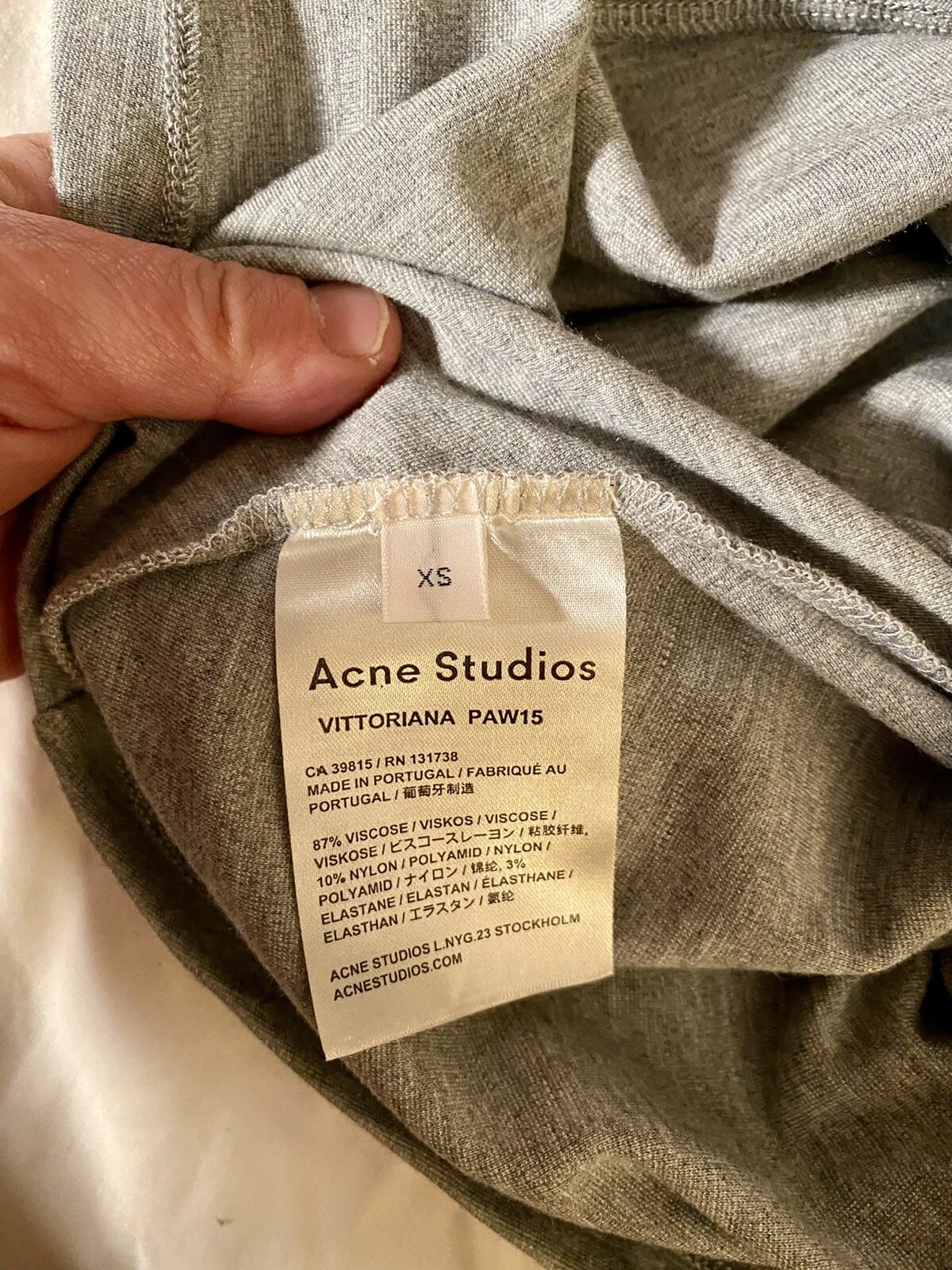 Abito aderente elasticizzato Acne Studios XS Vittoriana grigio misto nuovo con etichette nuovo