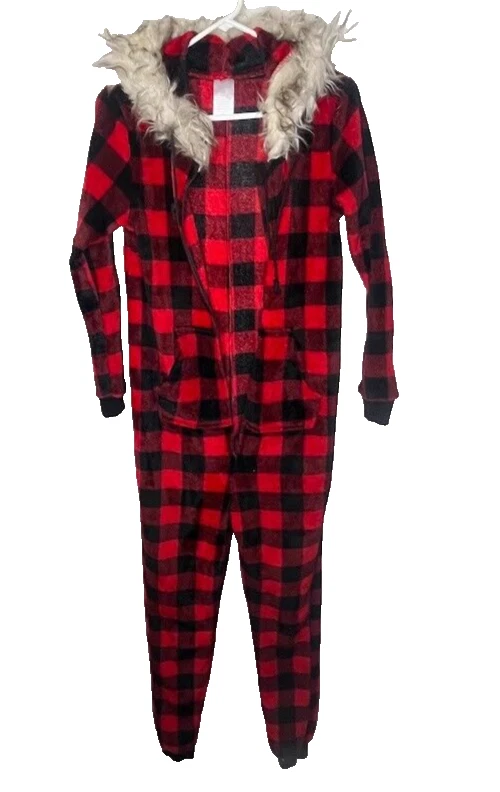 Secret Treasures Jammers Mujer Talla Pequeña Rojo Negro Cuadros Búfalo Con Capucha Foto 4 de 4