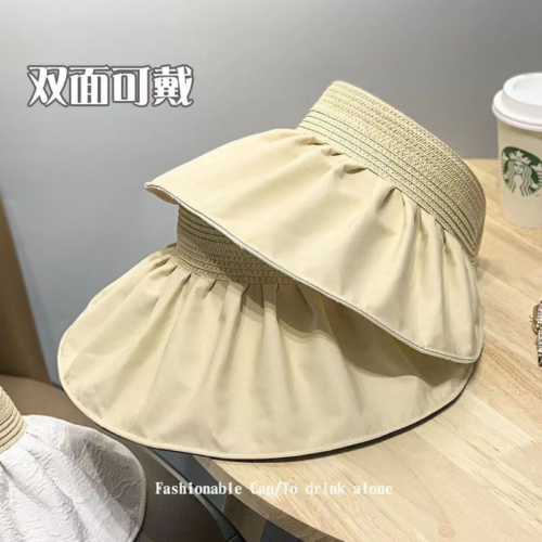 Sun Hat Woman Sunshade Sunscreen Hat Large Brim Hepburn Wind Empty Top Hat - Picture 10 of 15