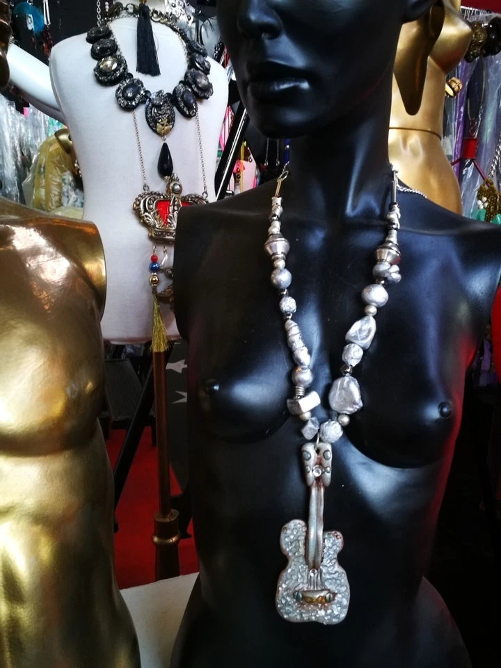 Colgante de Plata Hip Hop Música Guitarra Collar Joyería Rapero Cadena Cuentas Rap Trampa Foto 4 de 4