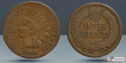1866 Indian Head Penny, Cent, Very Good Condition, Free Shipping in USA, C7591