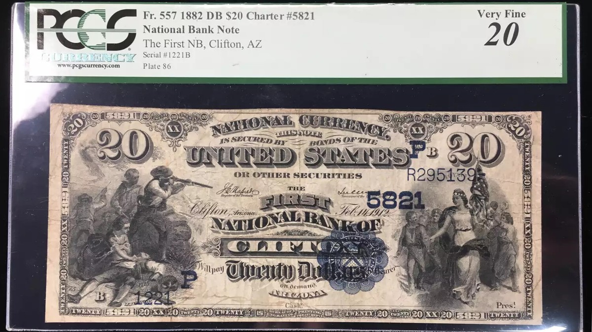 1882 DATE BACK $20 CLIFTON, AZ NATIONAL BANK NOTE #5821 – PCGS