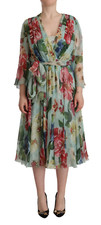 DOLCE & GABBANA Dress Multicolor Green Silk Wrap Gown IT40 / US6 / S RRP $3800