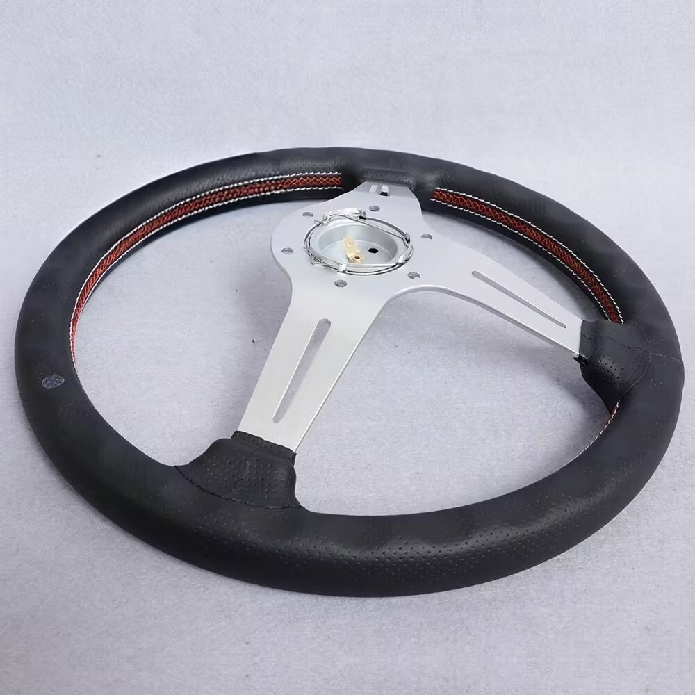 Nardi 350mm 14'' ND Perforated Leather Mid-Deep Cone Silver Spoke