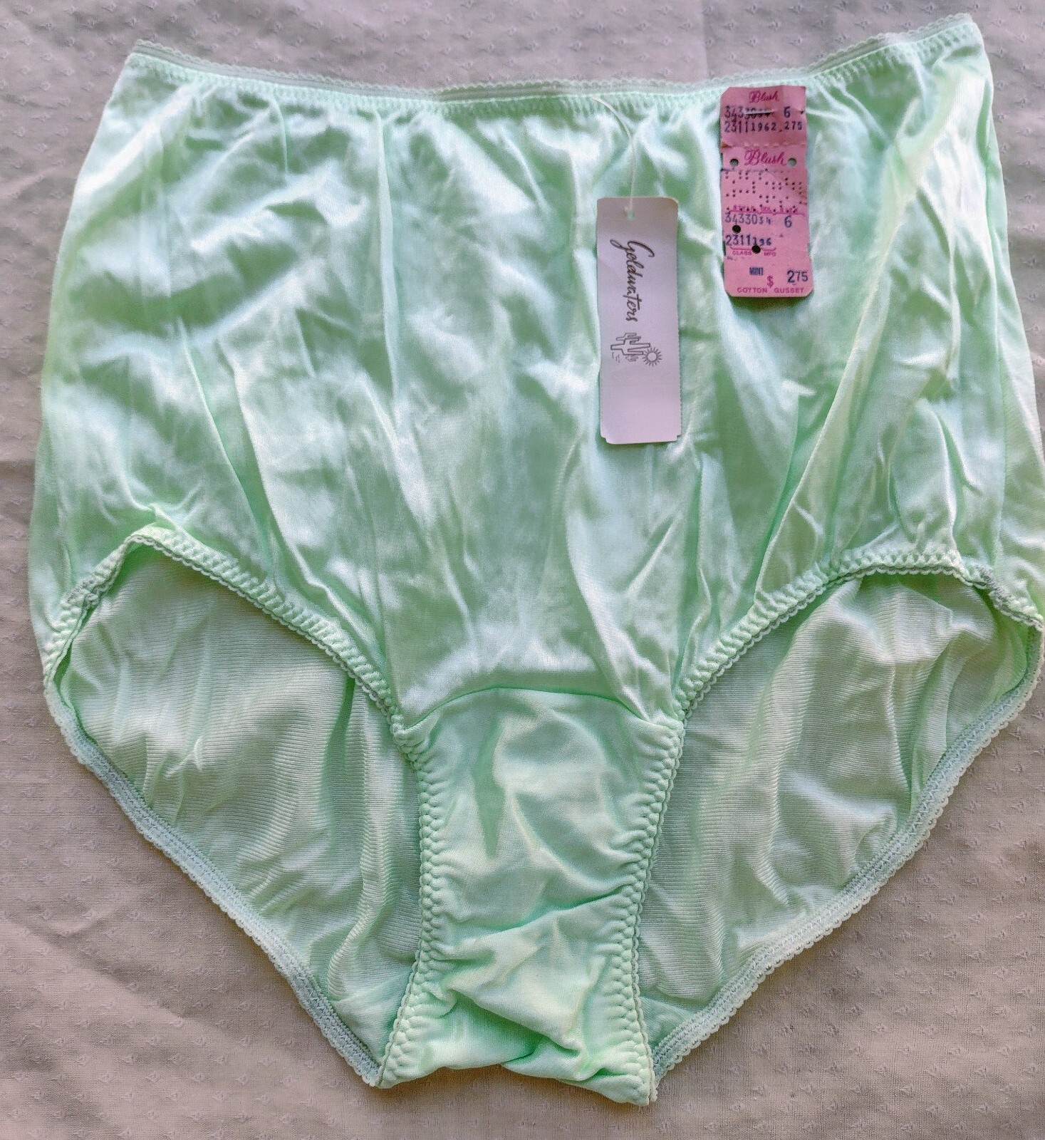 NWT Vintage Blush Nylon Green Panties Granny High Rise Pillow Tab Size