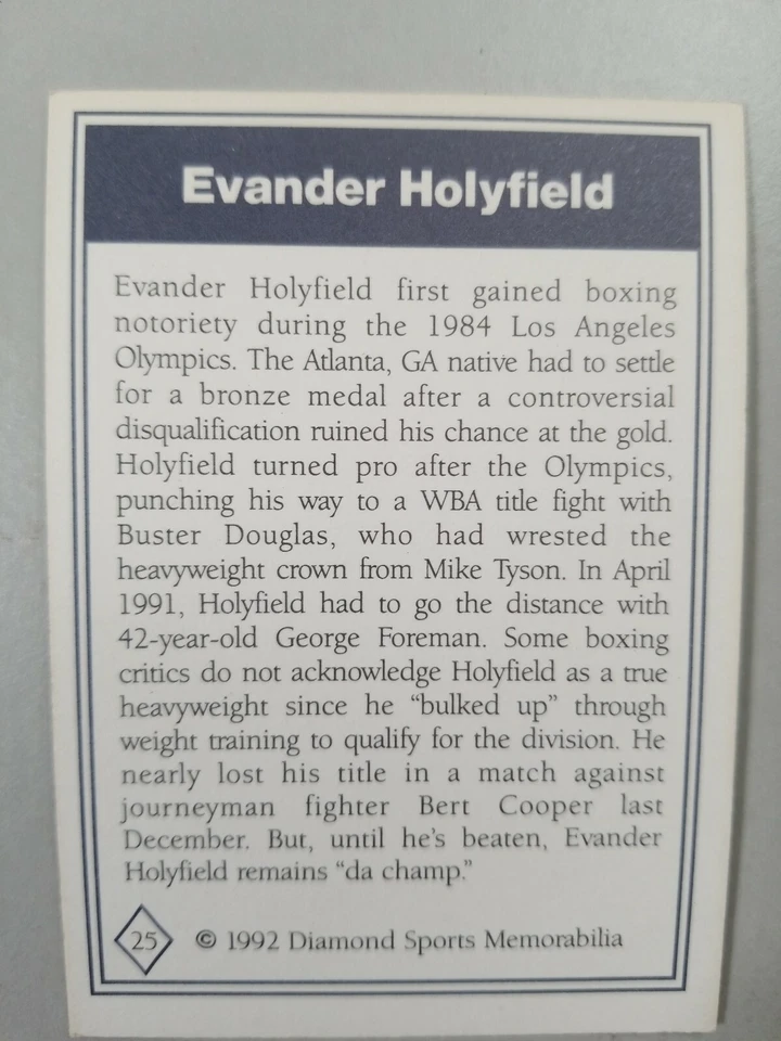 Evander Holyfield 1992 Diamond sports, Rare, #JL01 - Image 2 of 2