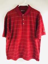 Nike Golf Dri-Fit Polo Shirt Men's Size L Red Striped Short Sleeve 1/4 Button Up