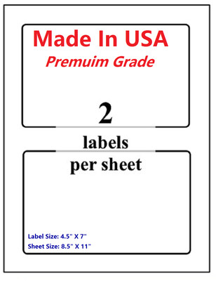 Premium Shipping Blank Labels-7'' X 4.5''-Made in USA-Self Adhesive-8.5 x 11-Round