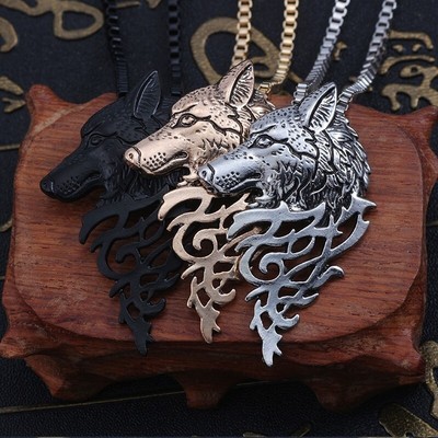 Wolfskopf Anhänger Halskette (Farbwahl) an 60 cm Box Kette