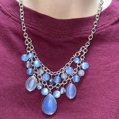 J CREW Milky Blue Moonstone Iced Chandelier Necklace NEW  BID 4 CHARITY 265