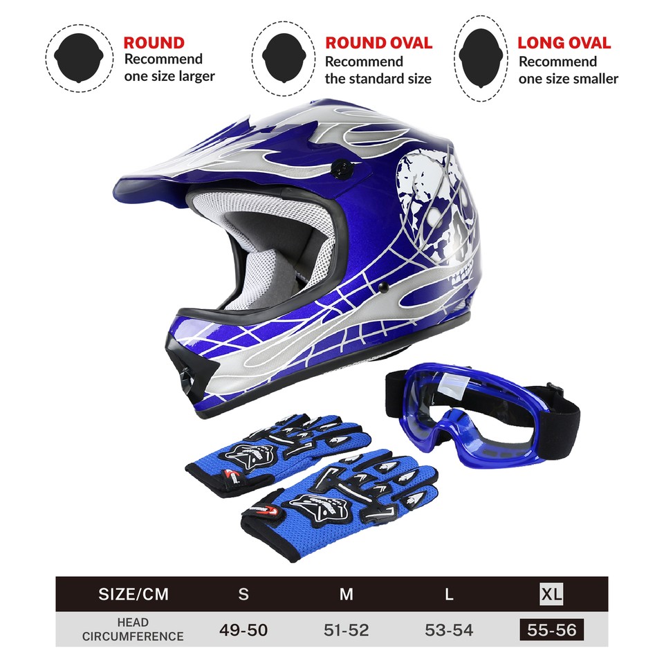 TCMT Youth Full Face Off-Road Helmet – DOT Approved – Dirt Bike / ATV / Motocross – S-XL