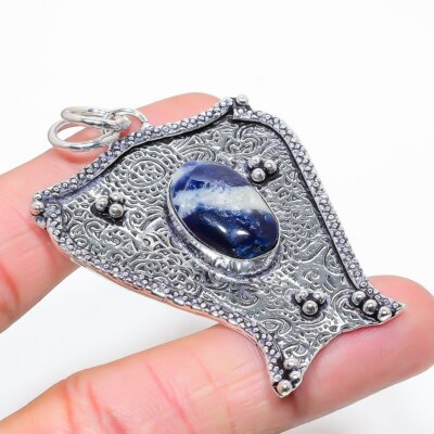 Sodalith Edelstein Handarbeit 925 Sterlingsilber Unikat Schmuck Anhänger 2,60'' P897