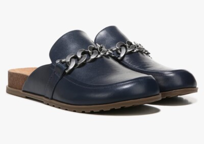 Vionic Georgie Navy Napa Leather Mule Womens 9.5 Shoe Loafer Arch Support New