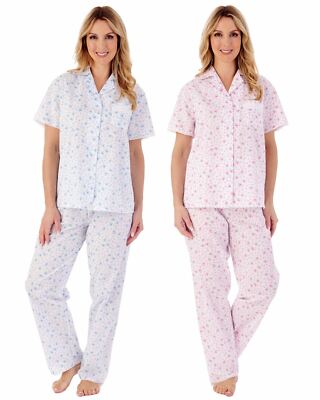 Slenderella Woven Tailored Pyjama Ditsy Floral Kurzarm 100% Baumwolle Pyjama