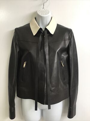 Valentino Lambskin Jacket White Point Collar Neck Strap Zipper