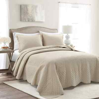 Lush Decor Medallion Scallop Neutral Bedspread Set Sz. King; 3 Piece Set