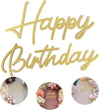 Happy Birthday Wooden Sign with Gold Painted Cutout
